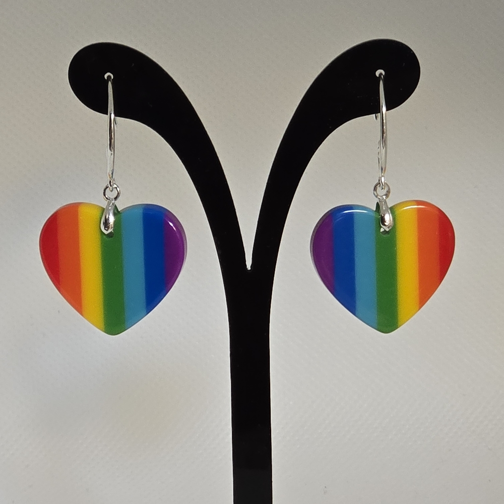 Rainbow Heart Earrings - Resin